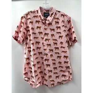 Bonobos Men’s Pink Brown Cotton Animal Print Slim Fit Button Down Shirt Large